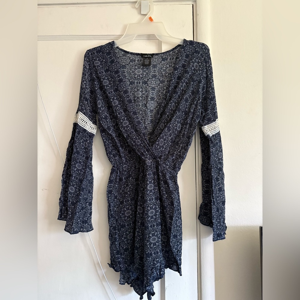 Rue21 Navy Floral Long Sleeve Romper